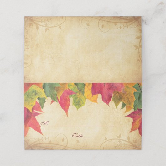 カエデ葉ル・オータムの折り畳み結婚座席表 プレイスカード (外部開封)