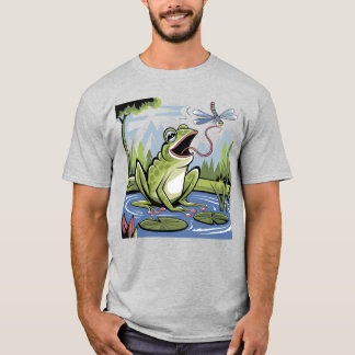 カエルおもしろいがトンボを捕まえる Tシャツ