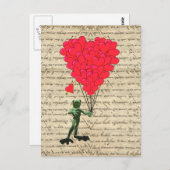 カエルおもしろいとハートの風船 ポストカード (正面/裏面)