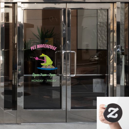 カエルおもしろいとフライ ウィンドウサイン (オフィスドア)