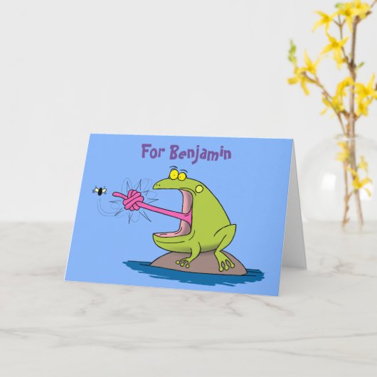 カエルおもしろいとフライ カード (黄色い花)