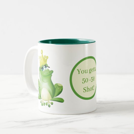 カエルおもしろいキス追加文字 ツートーンマグカップ (正面左)