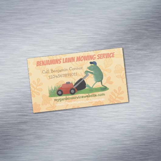 カエルおもしろいマンガ芝刈りガーデニングサービス マグネット名刺 (インサイチュ)