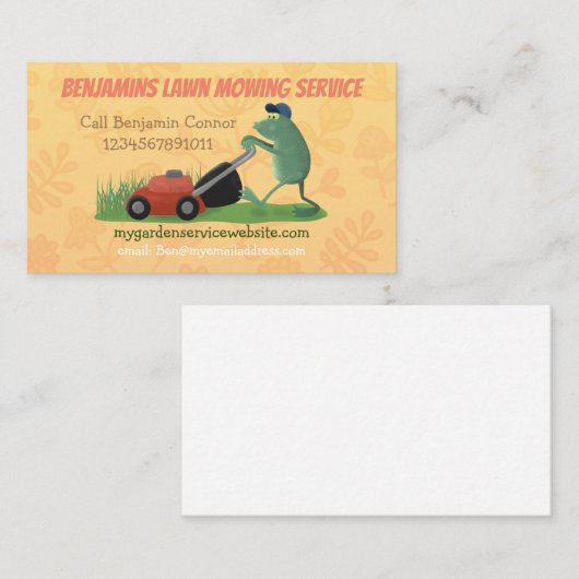 カエルおもしろいマンガ芝刈りガーデニングサービス 名刺 (正面/裏面)
