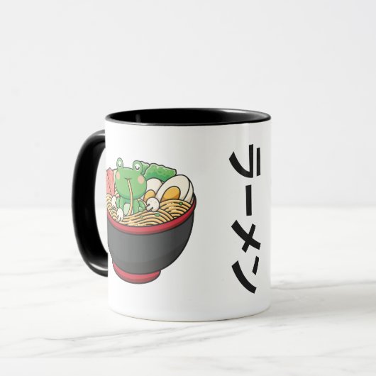 カエルおもしろいラーメンのカエル食べアートイラストレーション マグカップ (正面左)