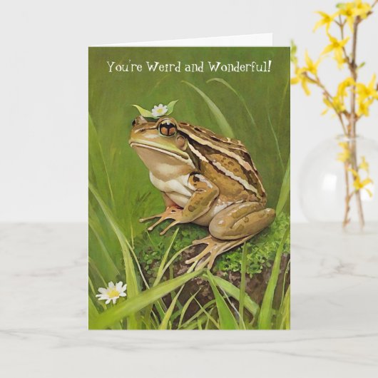 カエルおもしろい友風変わり友かわいいユーモア友情カード カード (黄色い花)