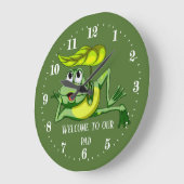 カエルおもしろい愛好家の歓迎 ラージ壁時計 (傾斜)