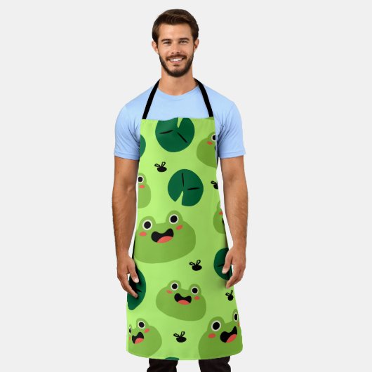 カエルおもしろい エプロン (着用した状態)