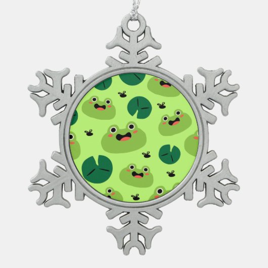 カエルおもしろい スノーフレークピューターオーナメント (正面)