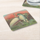 カエルおよびきのこ スクエアペーパーコースター (アングル)
