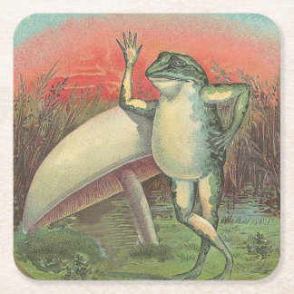 カエルおよびきのこ スクエアペーパーコースター