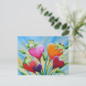 カエルお洒落とハート水彩アート ポストカード (スタンド正面)