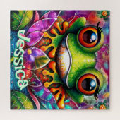 カエルお洒落抽象芸術フローラパーソナライズされたカエル ジグソーパズル (横)