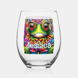 カエルお洒落抽象芸術フローラパーソナライズされたカエル ステムなしワイングラス