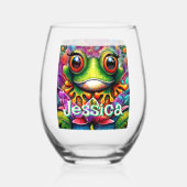 カエルお洒落抽象芸術フローラパーソナライズされたカエル ステムなしワイングラス (裏面)