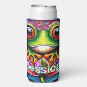 カエルお洒落抽象芸術フローラパーソナライズされたカエル スリム缶クーラー (Seltzer裏面)