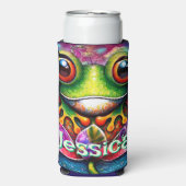 カエルお洒落抽象芸術フローラパーソナライズされたカエル スリム缶クーラー (Seltzer正面)