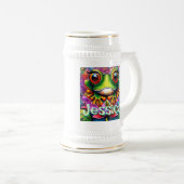 カエルお洒落抽象芸術フローラパーソナライズされたカエル ビールジョッキ (正面右)