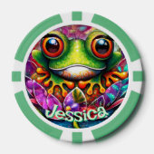 カエルお洒落抽象芸術フローラパーソナライズされたカエル ポーカーチップ (正面)