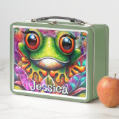 カエルお洒落抽象芸術フローラパーソナライズされた メタルランチボックス (インサイチュ)