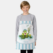 カエルお洒落 | Blue ストライプの Kid エプロン (着用した状態)