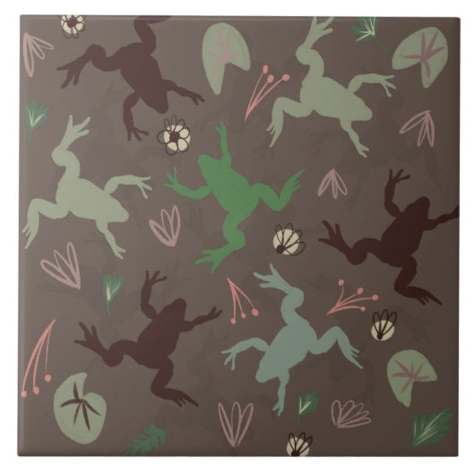 カエルかわいらし緑化植物美術陶磁器タイル タイル (正面)