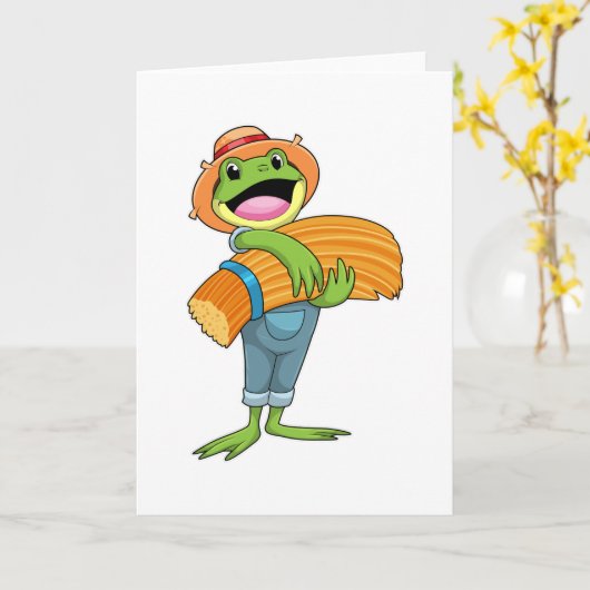 カエルがストローの農夫 カード (黄色い花)