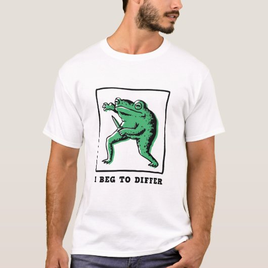カエルがナイフを持つ面白いイラスト - "異議あり" メーム Tシャツ (正面)
