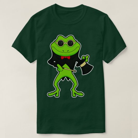 カエルがマジシャンとして魔法の杖の帽子を被る Tシャツ (デザイン正面)