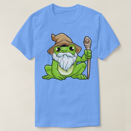 カエルがマジシャンとして魔法の杖を持っている Tシャツ (デザイン正面)
