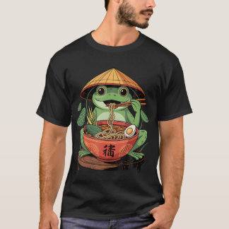 カエルがラーメンを食べる かわいいネコ 日本の麺類 アニメ Tシャツ