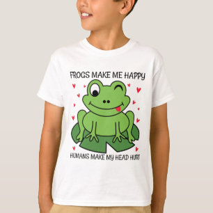 カエルが幸せに人間が頭を痛める Tシャツ