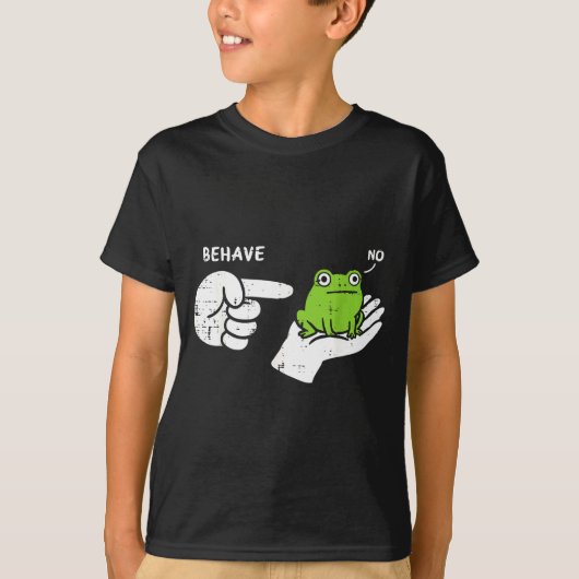 カエルが手で面白い行動をする メンズ レディース 漫画風 Tシャツ (正面)