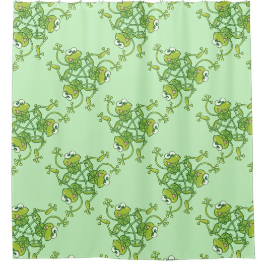 カエルが揺れ、パターンおもしろいを持つデザイン シャワーカーテン (正面)