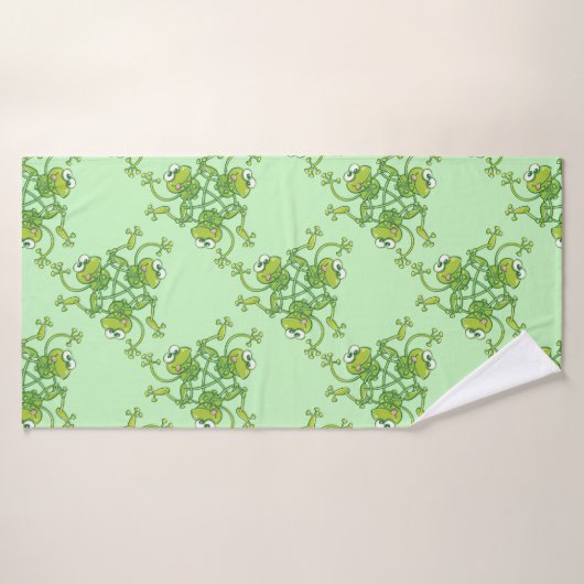 カエルが揺れ、パターンおもしろいを持つデザイン バスタオル (バスタオル)