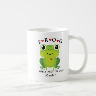 カエルが神の赤いハートに頼る コーヒーマグカップ