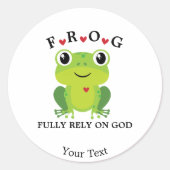 カエルが神の赤いハートに頼る ラウンドシール (正面)