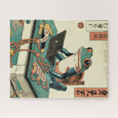 カエルがPCゲームをする、浮世絵のカエルアート、カエル ジグソーパズル (横)