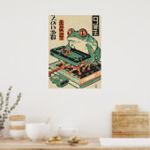 カエルがPCゲームをする、浮世絵のカエルアート、カエル ポスター (キッチン)
