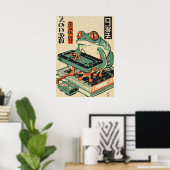 カエルがPCゲームをする、浮世絵のカエルアート、カエル ポスター (ホームオフィス)