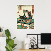 カエルがPCゲームをする、浮世絵のカエルアート、カエル ポスター (ホームオフィス)