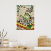 カエルがPCゲームをする、浮世絵のカエルアート、カエル ポスター (キッチン)