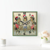 カエルたちがクリスマスに元気に歌う スクエア壁時計 (ホーム)