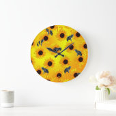 「カエルとひまわり:遊び心あふれる自然の模様」 ラージ壁時計 (ホーム)