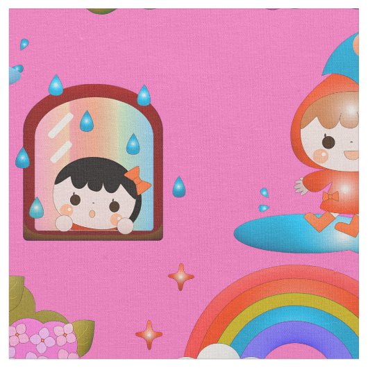 カエルとカタツムリの可愛い女の子GC2 ファブリック (クローズアップ)