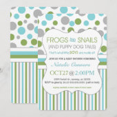 カエルとカタツムリの男の子ベビーシャワー招待状 3471 招待状 (正面/裏面)