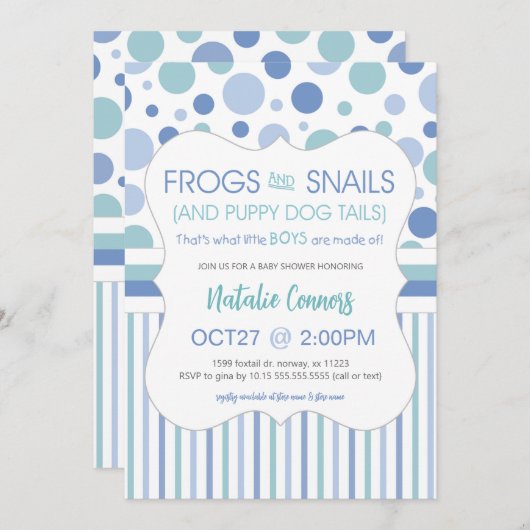 カエルとカタツムリ少年の赤ちゃんシャワー 招待状