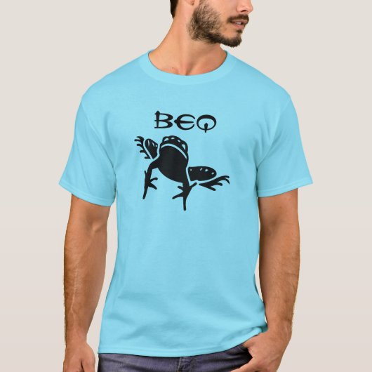 カエルとクルド語でカエルを意味するBeq、青 Tシャツ (正面)