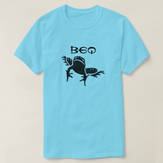 カエルとクルド語でカエルを意味するBeq、青 Tシャツ (デザイン正面)