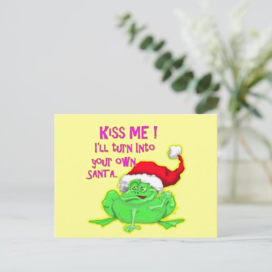 カエルとサンタハットおもしろいことわざ シーズンポストカード (スタンド正面)
